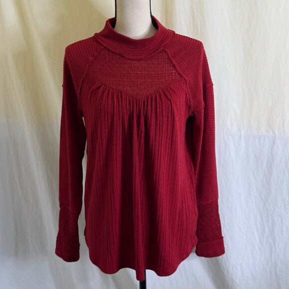 Maurices Tops - Maurice’s Burgundy Red Mock Neck Long Sleeve Top‎ Size L Exposed Rough Seams